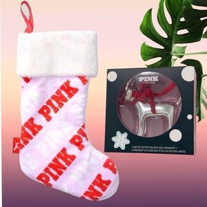 NEW Victorias Secret PINK Holiday Stockings and ornaments set